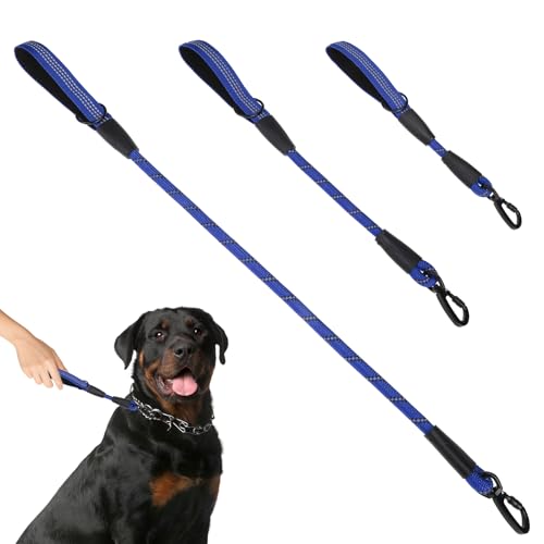 Reflective Short Dog Leashes 3 Pack for Walking and Training (Blue / 1FT+1.5FT+2.5FT)