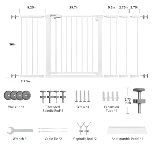 36" Extra Tall Baby Gate for Stairs (White / 29.7-54.2"W x 36"H)