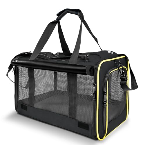 Cat Carrier for Large Cats 20 lbs+ Soft Pet Kennel Bag for Small Dog (Black-Yellow / 18.1"L x 11.8"W x 11.8"H)