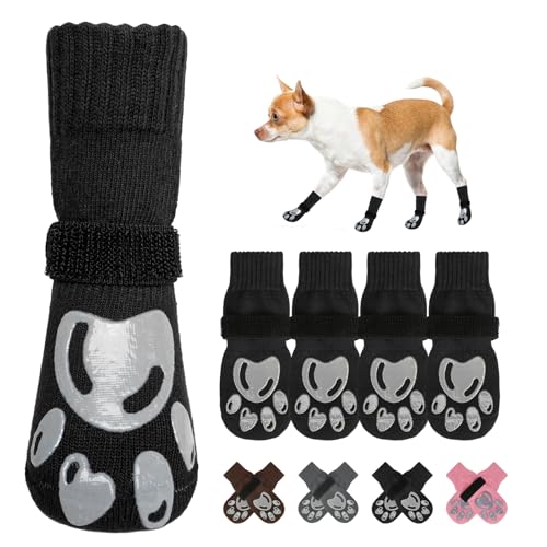 Dog Socks to Prevent Licking Paws Double Sided Grip Traction (Black(Paw) / XS(1.5"-1.7" W | Pack of 4))