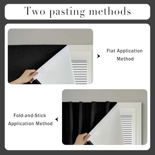 100% Blackout Magic Tape Stick On Curtains Window Shades Pull Down Blackout Window Cover No Drillng Self Adhesive Curtains No Rod Small Windows (34"W x 60"L (Pack of 1) / Black)