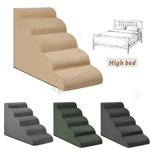 Dog Stairs for High Bed (Khaki / Standard 5-Step 22.2"H)