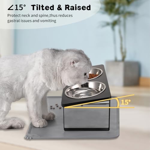 2Pack Elevated Cat Bowls with Food Mat