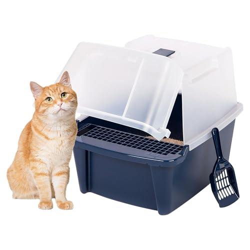 Large Front Door Cat Litter Box (Navy / Split Hooded)