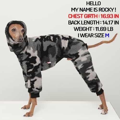 D Doggy Star Italian Greyhound Sweater Turtleneck Outfit Camo Warm Fleece Onesie Clothes Whippet for Dog Coat (XL / Flc Grey Camo)