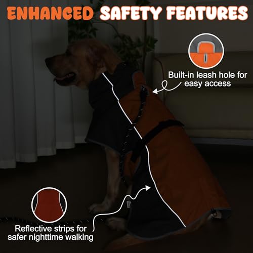 Dog Raincoat Waterproof Dog Coat with Polar Fleece Lining (Orange / Large)