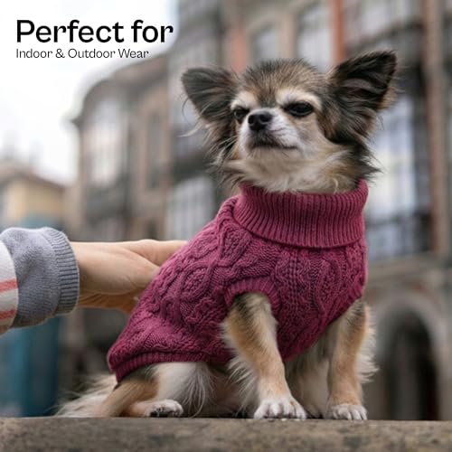 Cable Knit' Warm & Stylish Pet Sweater in Raspberry for Dogs & Cats (2XL / Cable Knit Raspberry)