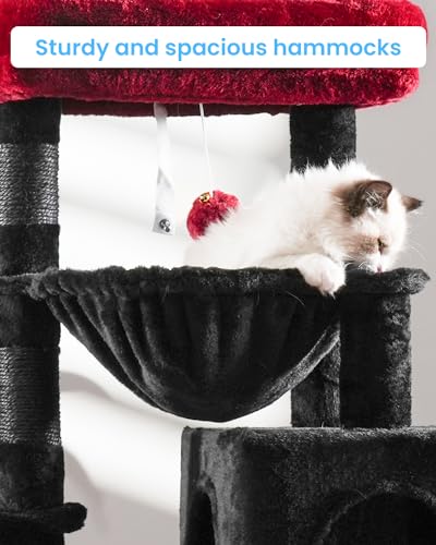 Cat Tree Tower with Large Bed (35.4 inch / Black and Red)
