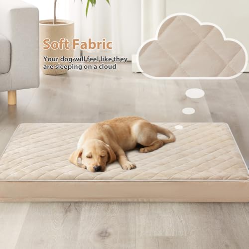 Orthopedic Waterproof Large Sized Senior Dogs Bed for Comfy Sleep (Beige / 36"L x 27"W x 3"Th)