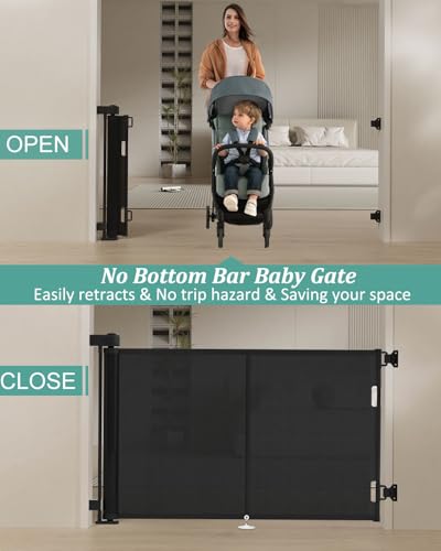 50 inch Reinforced Retractable Baby Gates 34 inch Tall (Black / 34" Tall x 50" Wide)