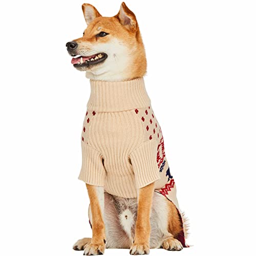 Christmas Reindeer and Snowflake Dog Sweater in Light Beige (20 inch (Pack of 1) / Reindeer - Light Beige)
