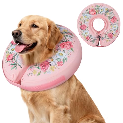 Inflatable Recovery Dog Cone Collar (Floral Wreath / Large + (Neck:18''-20''))