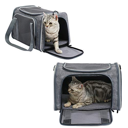 Cat Carrier Portable Foldable Dog Pet Carrier (17.5"L x 11.0"W x 11.0"H / Light Grey)
