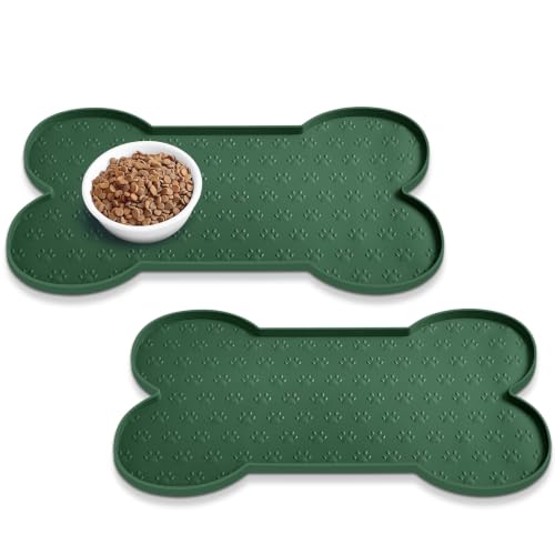 Dog Food Mat Anti (19.4" x 9.8"-2PCS / Hunter Green)