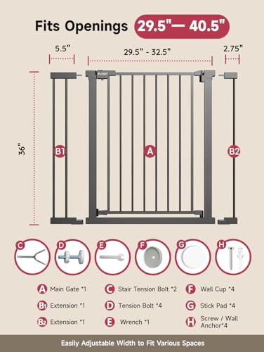 36" Extra Tall Baby Gate for Stairs (Black / 29.5-40.5"W x 36"H)