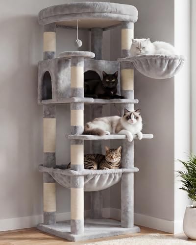 53.1" Corner Cat Tree for Large Cats (53 inch / Light Gray)