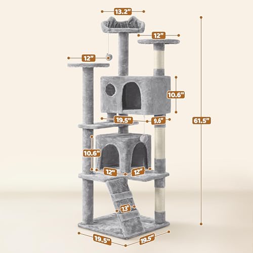 62in Cat Tree Tower (Light Gray / 62in)