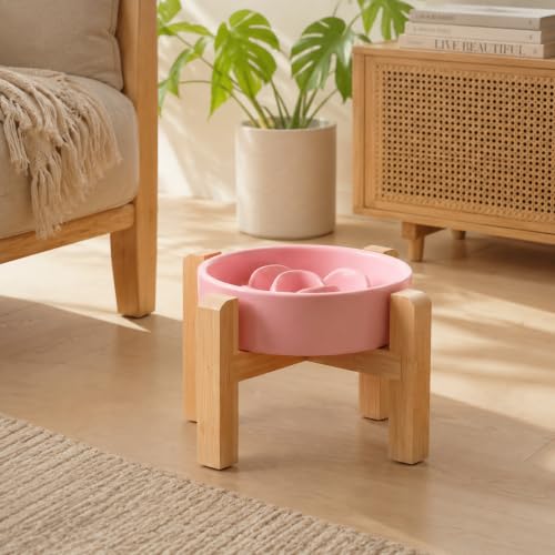 Elevated Slow Feeder Ceramic Dog Bowls 8.26in (Pink / 8.26in)
