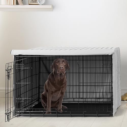 42in. Medium Large Dog Crate Cover (White and Grey Stripe / 42.0"L x 28.5"W x 30.0"H)