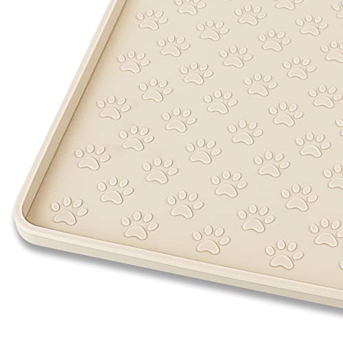 Silicone Pet Placemat for Dog and Cat (24.5"L x 16.5"W / Beige)