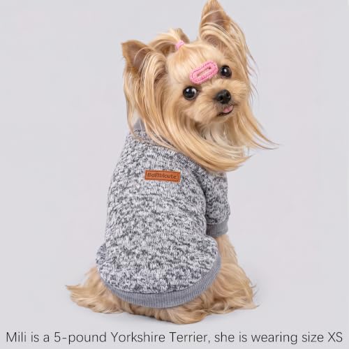 3 Pack Dog Sweaters for Small Dogs Girl Boy Winter Fleece Clothes Warm Soft Dog Sweatshirt Outfit for Dogs Cats Pet Apparel (Khaki+Gray+Navy Blue / XXL (Back: 20.4", Chest: 26.7", 22-26 lbs))