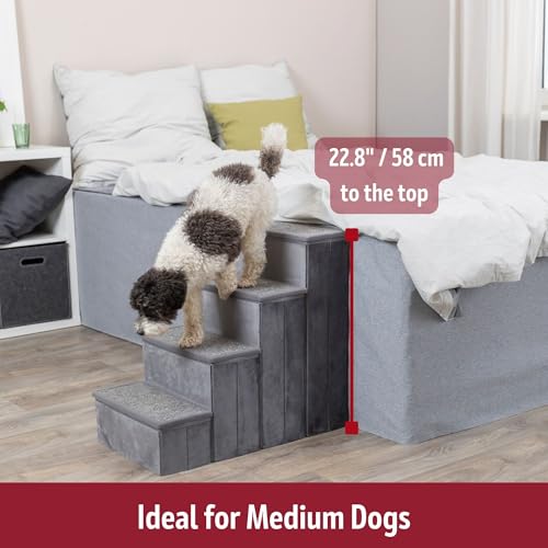 4 Step Velour Pet Stairs (Gray / 15" W x 22.8" H)