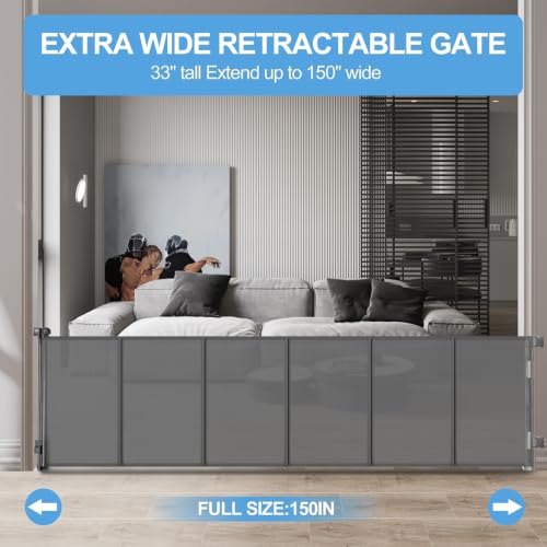 Retractable Baby Gate (Gray / 33x150 Inch)