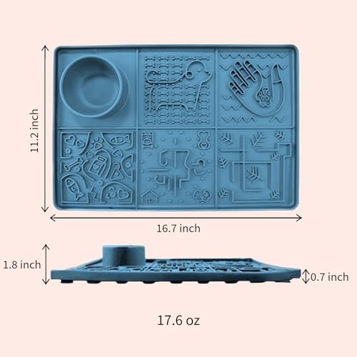 Dog Lick Mat Large 11.2 x 16.7 in Slow Feeder with Strong Suction (Blue)