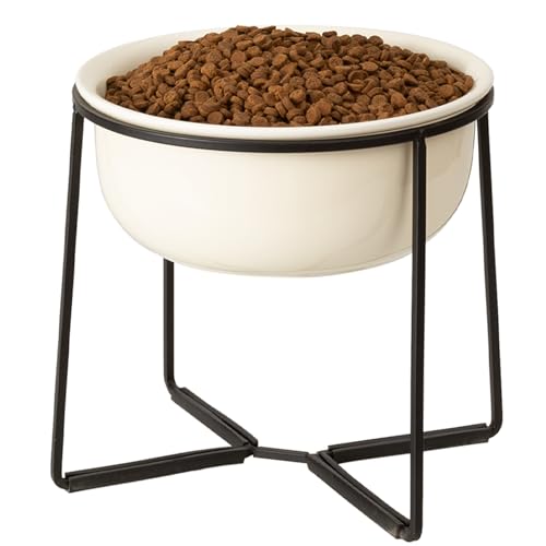 Ceramic Elevated Dog Food Bowl (Beige / XL)