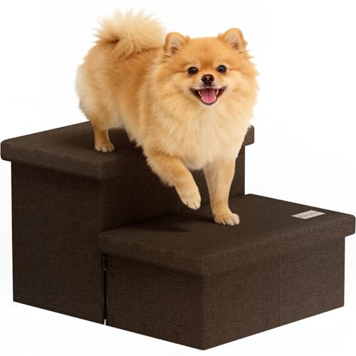 2 Step Wide Dog Stairs with Storage 11" H (Coffee / 20"D x 13"W x 11"H)