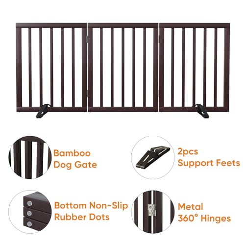 Brown 18 55" Wide Dog Gate (Bamboo Dog Gate Brown / 3 Panel - 55 inches Wide)
