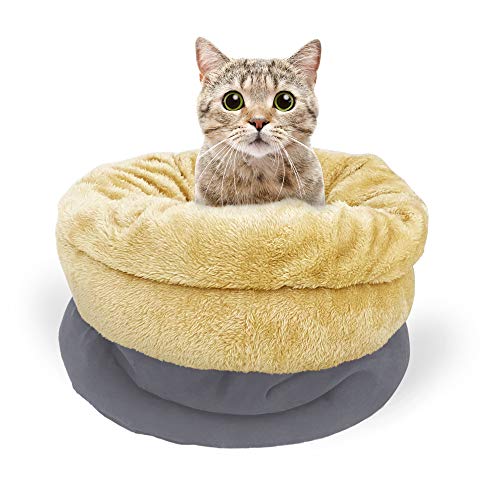 4 in 1 Self Warming Burrow Cat Bed Hideway Sleeping Cuddle Cave (Gray)