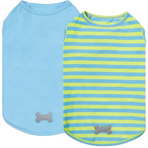2Pack Cotton Dog Shirt for Small Dogs Soft Striped Tank Top (Small (4-7lbs) / 06# 2Pack (Blue+Striped))