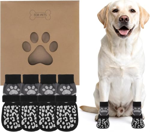 Dog Socks Shoes for Hot Pavement (Grey+black / X-Large(4 Pack))