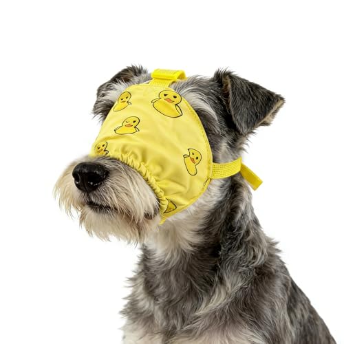 Dog Calming Cap Eye Mask Ducks Nylon Shading Pet Anxiety Mask Muzzle for Grooming Anti Car Sickness (Yellow Duck / S)