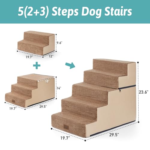 Dog Stairs for Small Dogs (Light Brown / 19.7x29.5x23.6 inch)