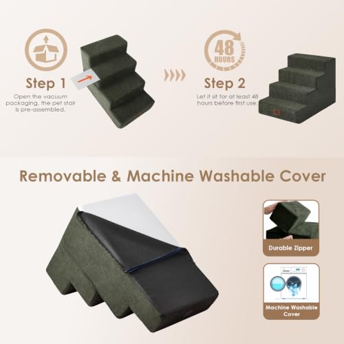 Dog Stairs for Bed 18" H (Military Green / Extra Wide 16.5" x 28" x 18")