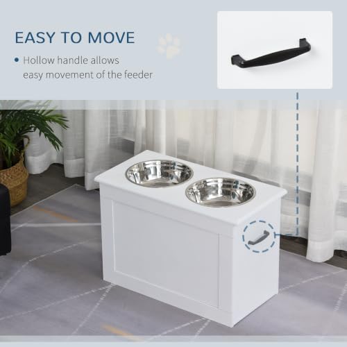 Raised Pet Feeding Storage Station for Large Dogs (White)