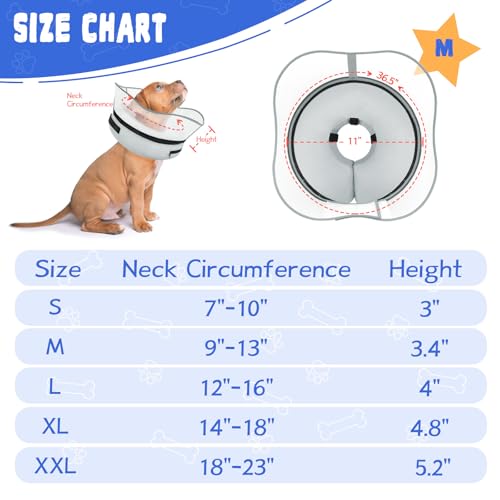 Elevated Inflatable Dog Cone Collar Alternative After Surgery (Solid Grey / M(Neck 9"-12.5"))