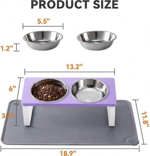Upgraded Elevated Cat Bowls with Food Mat