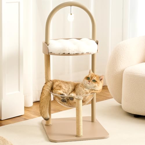 34" Modern Cat Tree Furniture for Indoor Small & Medium Cats (Cream Beige-34")