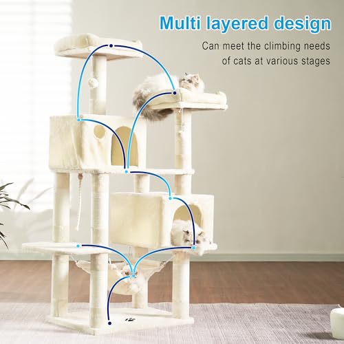 Cat Tree Tower with Sisal Scratching Posts (53.7 Inches / Beige)