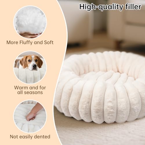 Donut Dog Beds Large Sized Dog Washable Plush Pet Bed (White / XL(36*36*10))