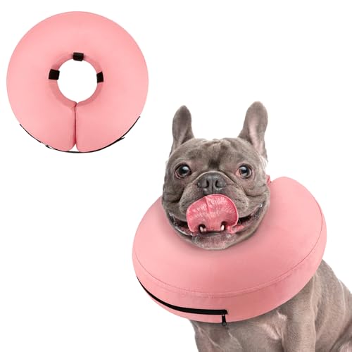 Inflatable Dog Cone Collar for Large Medium Small Dogs (Solid Pink / M(Neck 9"-12.5"))
