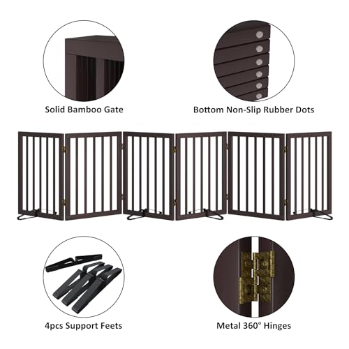 Freestanding Pet Gate 55 (Bamboo Dog Gate Brown / 6 Panel - 110 inches Wide)