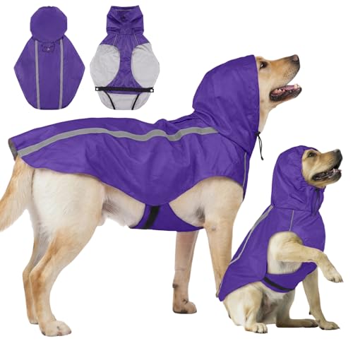 Purple Dog Raincoat with Reflective Strip Hoodie (XL / Purple)