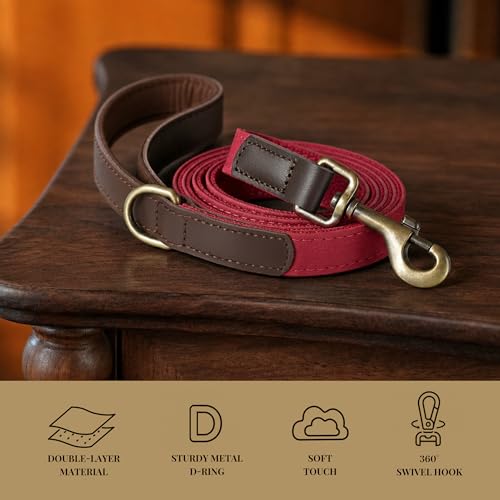 PU Leather Dog Leash for Medium Dogs (Red / 3/4''x 5FT)