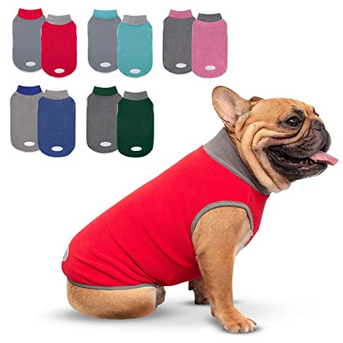 2 Pack Fleece Dog Sweater Pullover Lightweight Reflective Jacket (Medium / 3# Red & Grey)