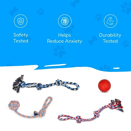 XL Dog Rope Toys for Aggressive CHEWERS (red, white, blue, orange / 4 Piece Set)