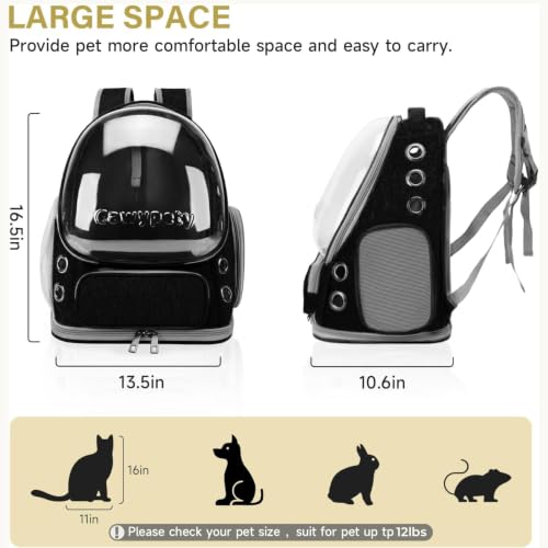 Cat Backpack Carrier Large Space Bubble Backpack up to 12lbs Black (Black)